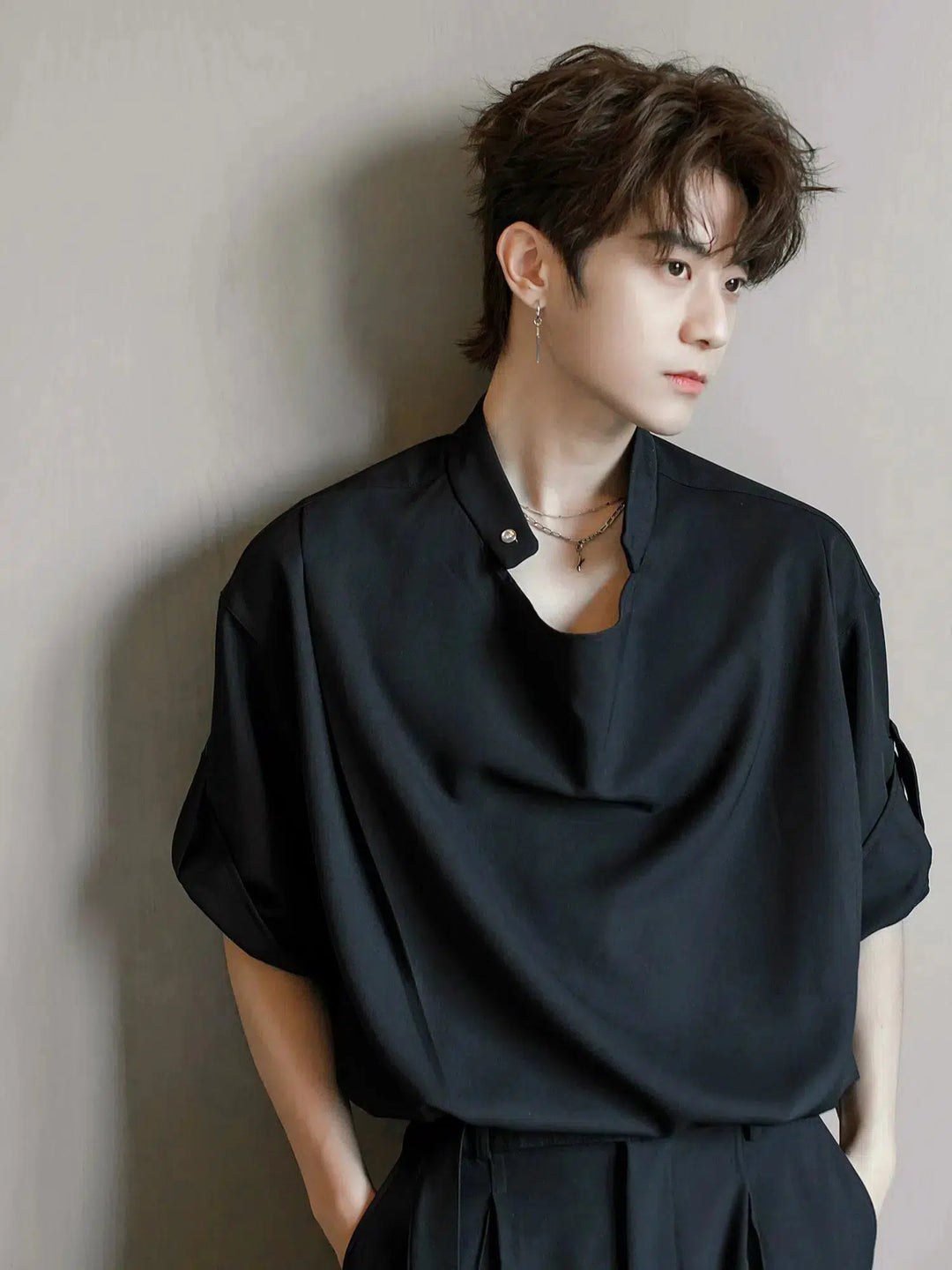 Rolled Sleeve Chiffon Shirt
