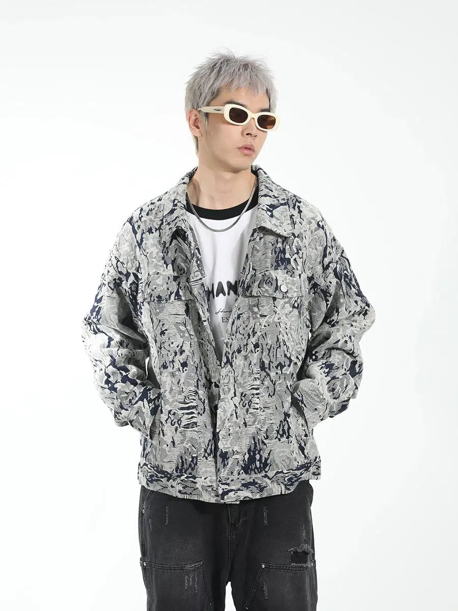 Rose Jacquard Loose Denim Jacket