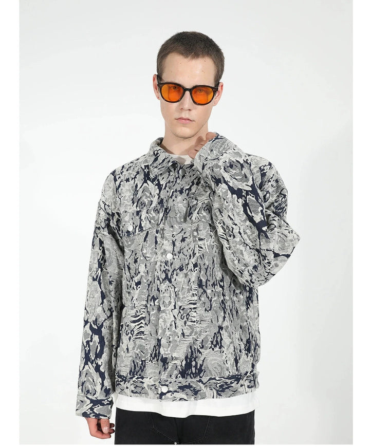 Rose Jacquard Loose Denim Jacket