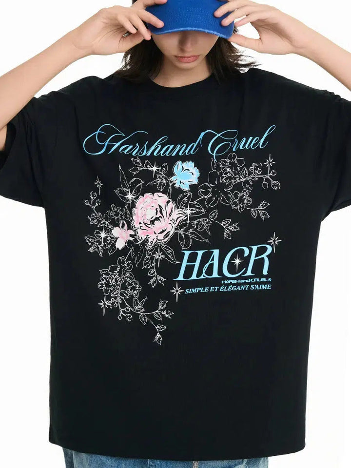 Rose Typography Print Breathable T-shirt