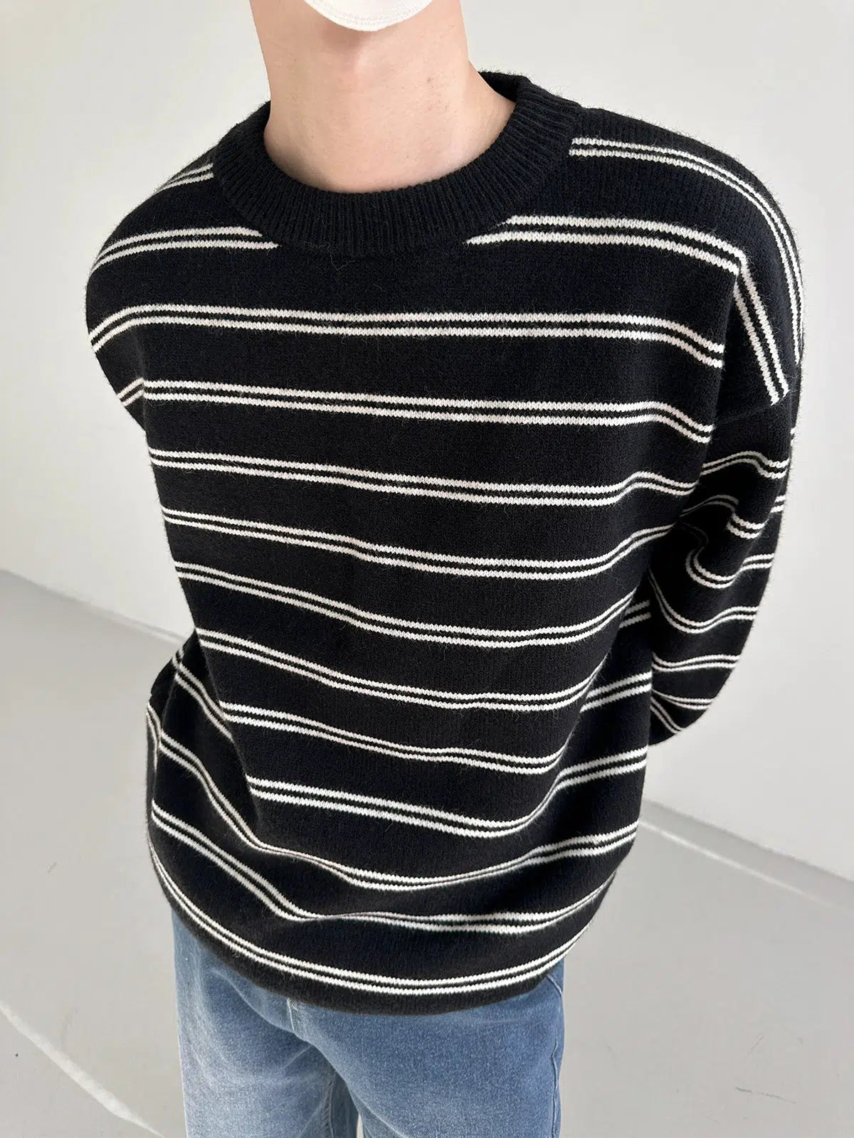 Round Neck Basic Striped Sweater