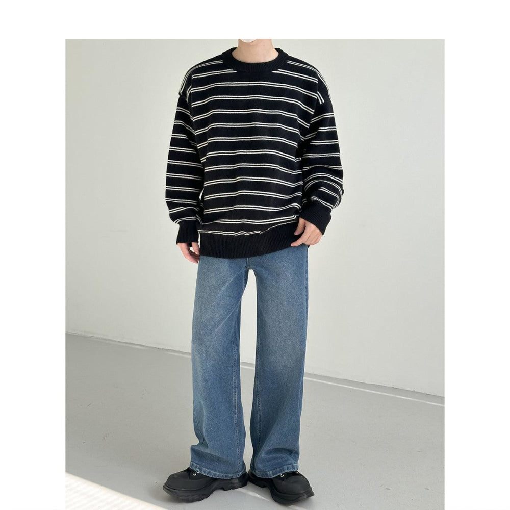 Round Neck Basic Striped Sweater