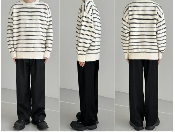 Round Neck Basic Striped Sweater