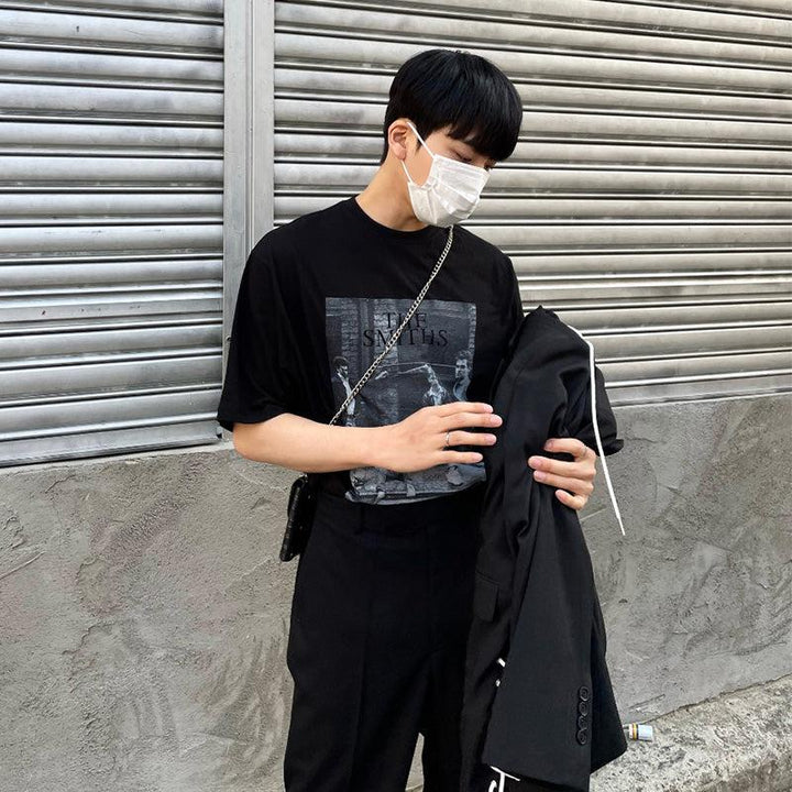 Round Neck Black Printed T-shirt
