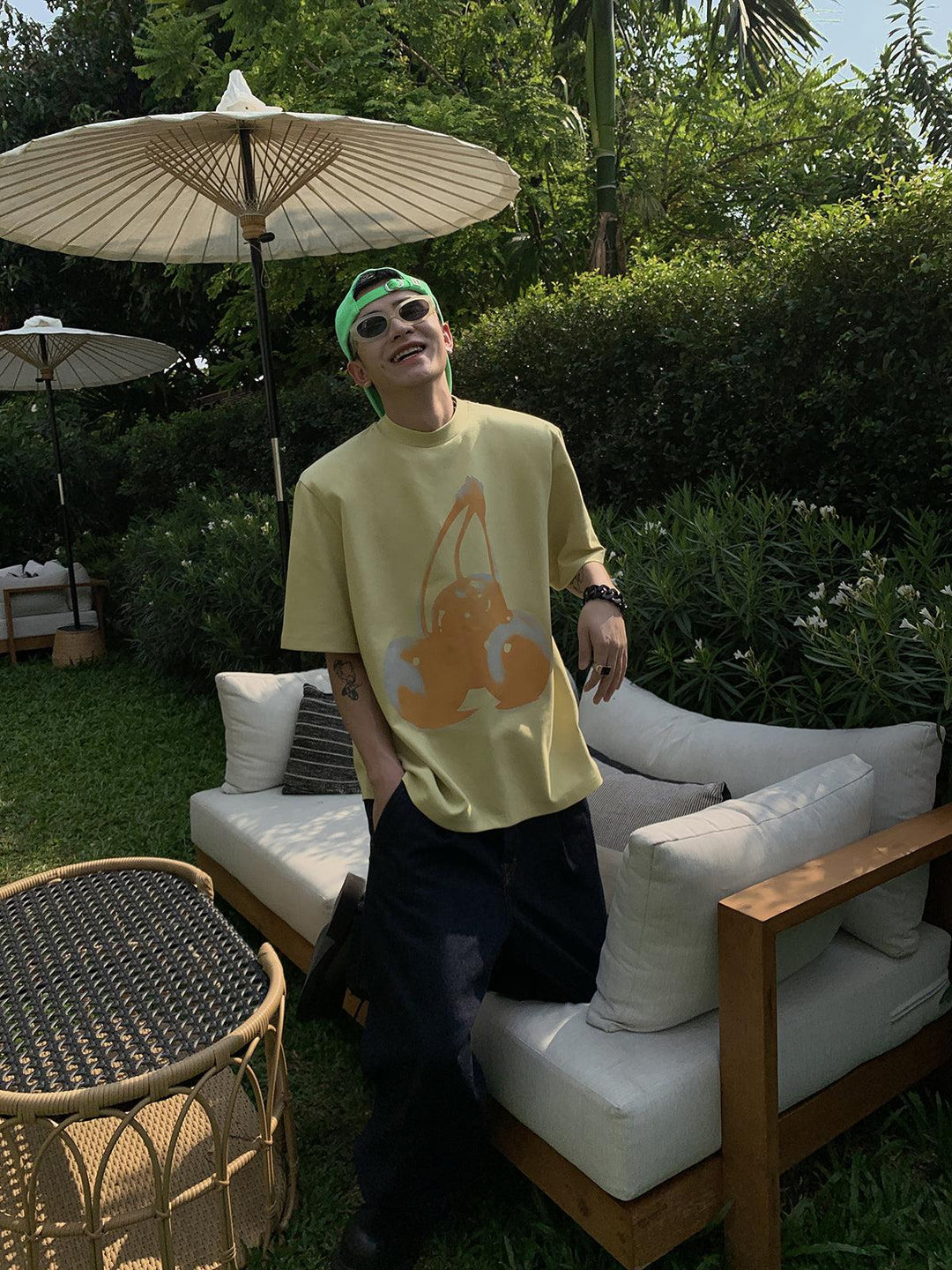 Round Neck Cherry Printed T-shirt