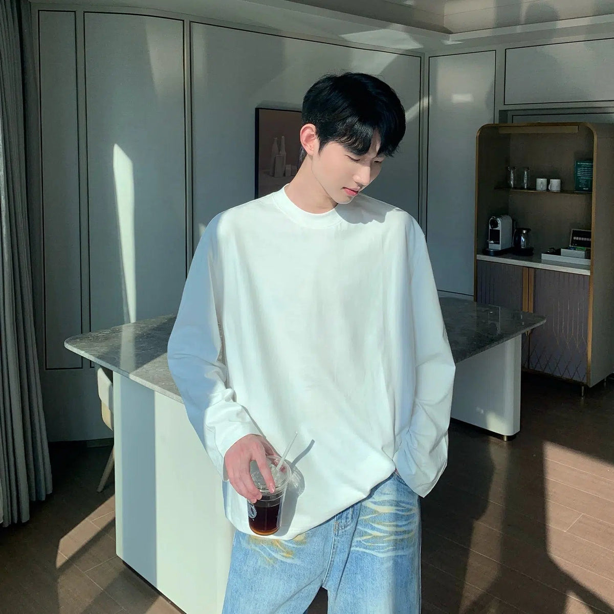 Round Neck Cotton Long Sleeve Shirt