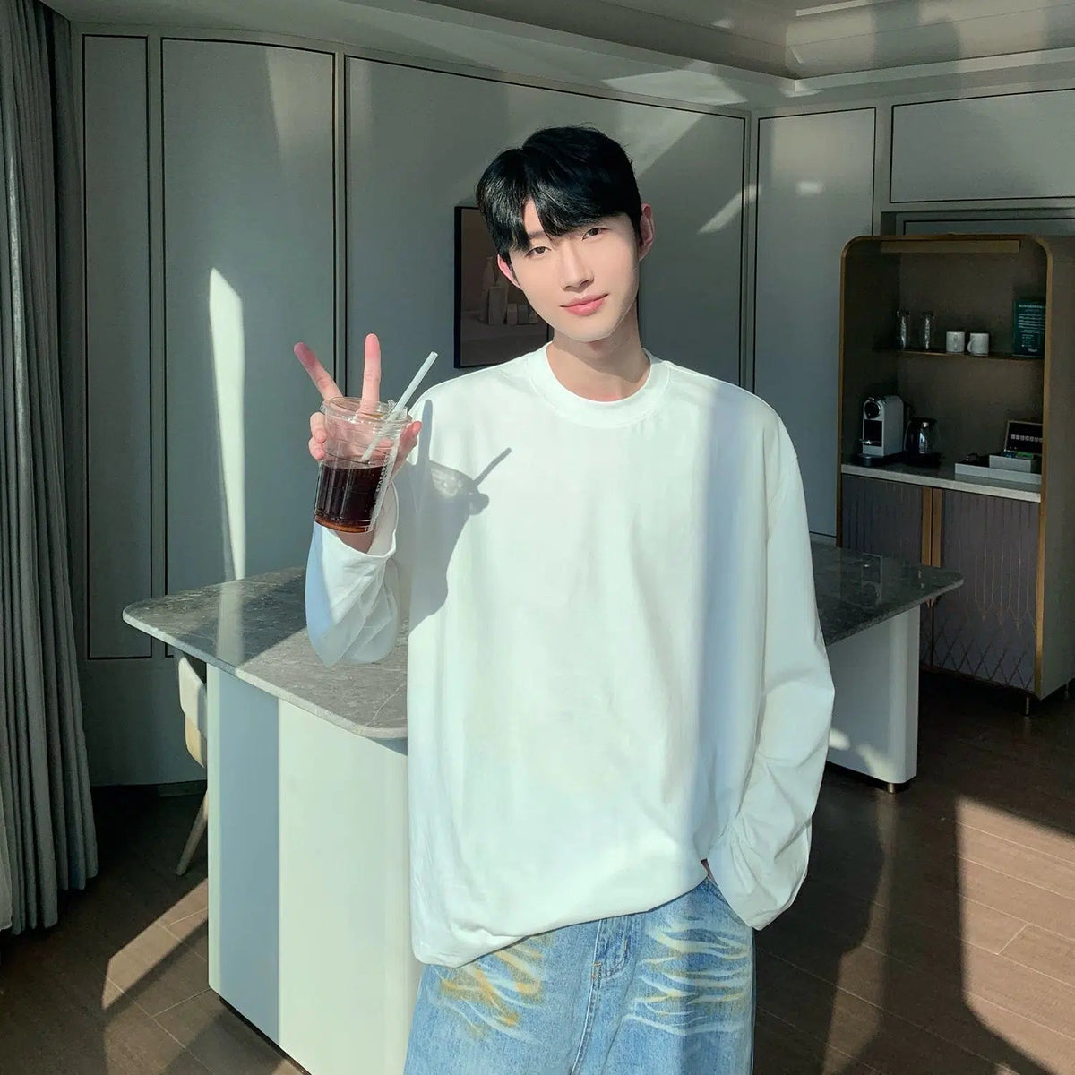 Round Neck Cotton Long Sleeve Shirt