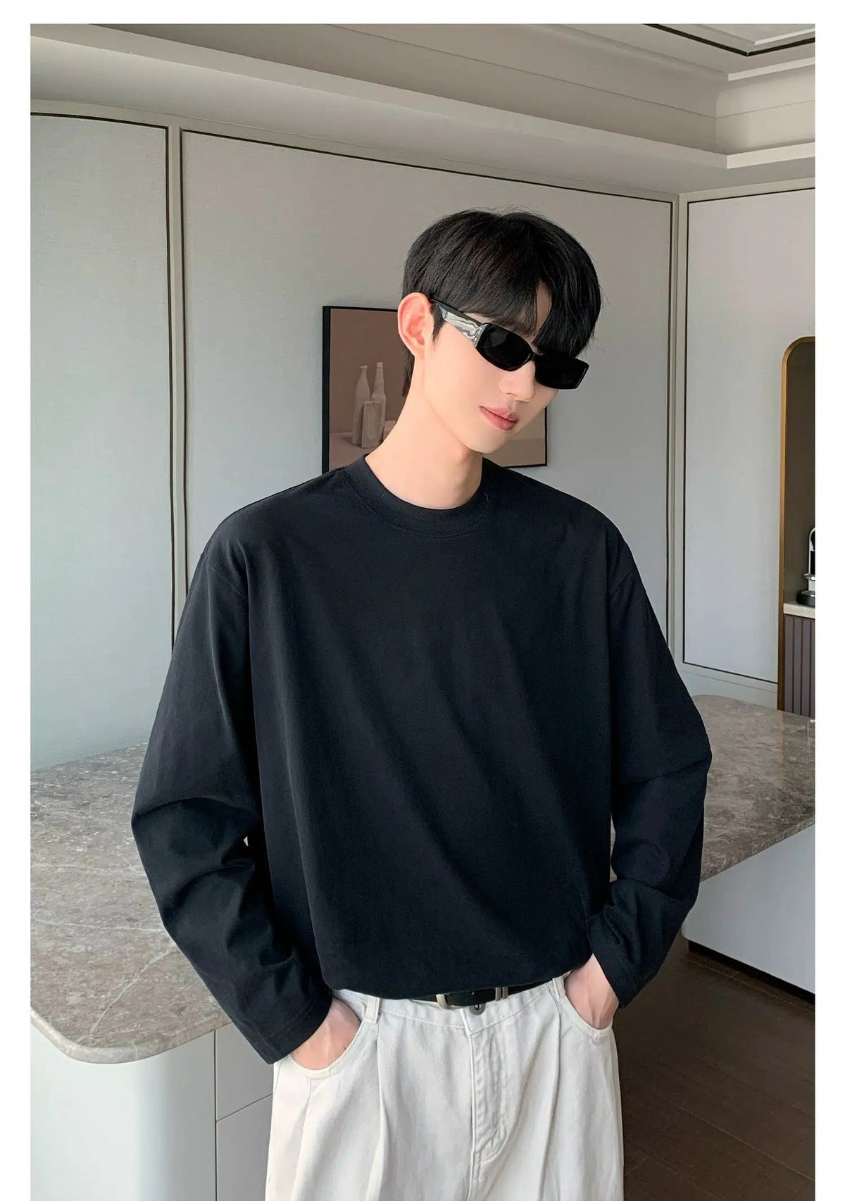 Round Neck Cotton Long Sleeve Shirt