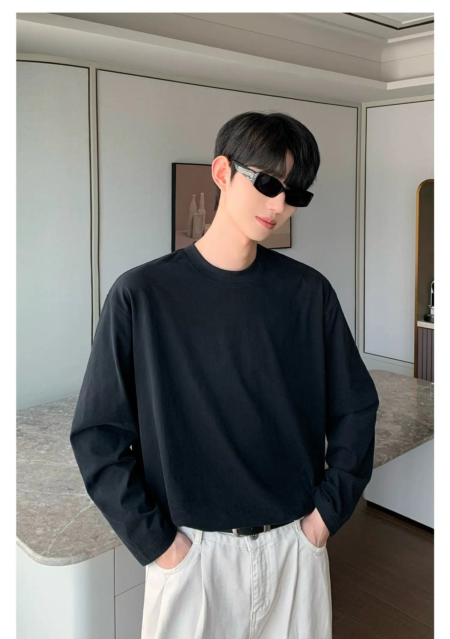 Round Neck Cotton Long Sleeve Shirt