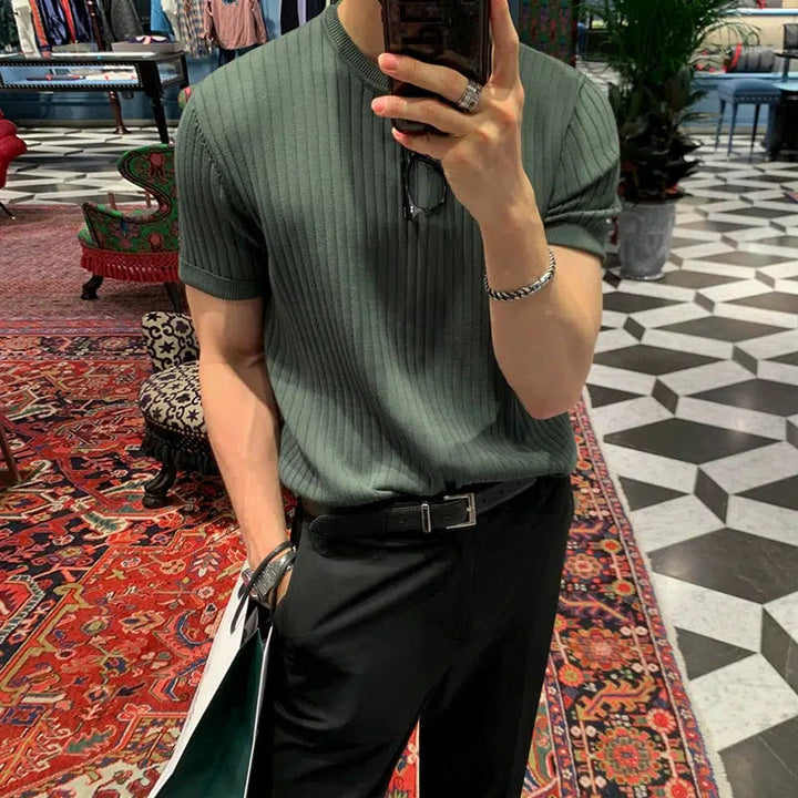 Round Neck Knitted T-shirt