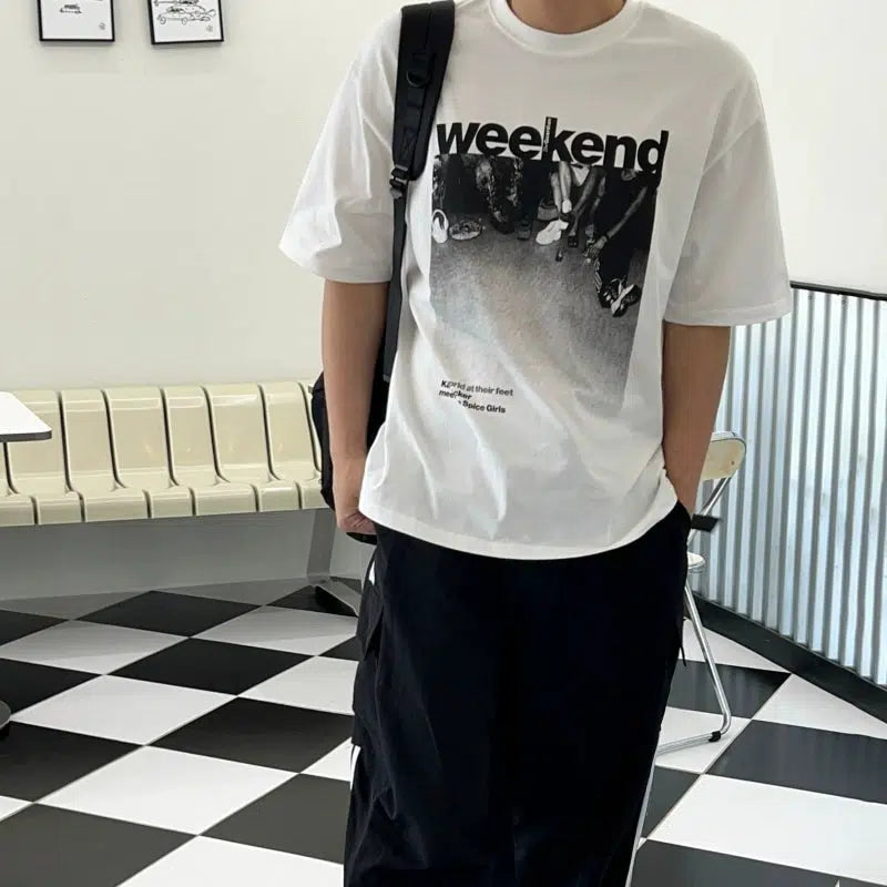 Round Neck Letter Printed T-shirt