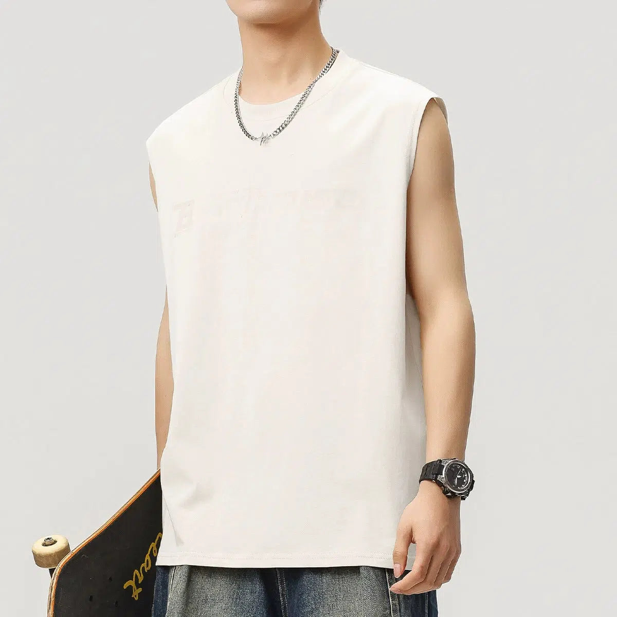 Round Neck Letter Printed Tank Top