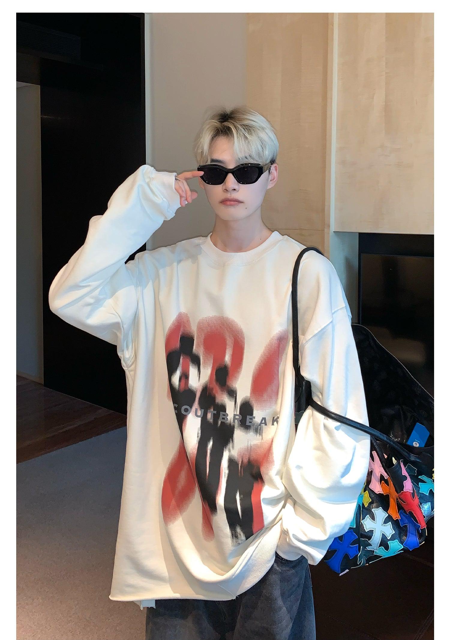 Round Neck Oversized Printed Sweatshirt Plus Velvet