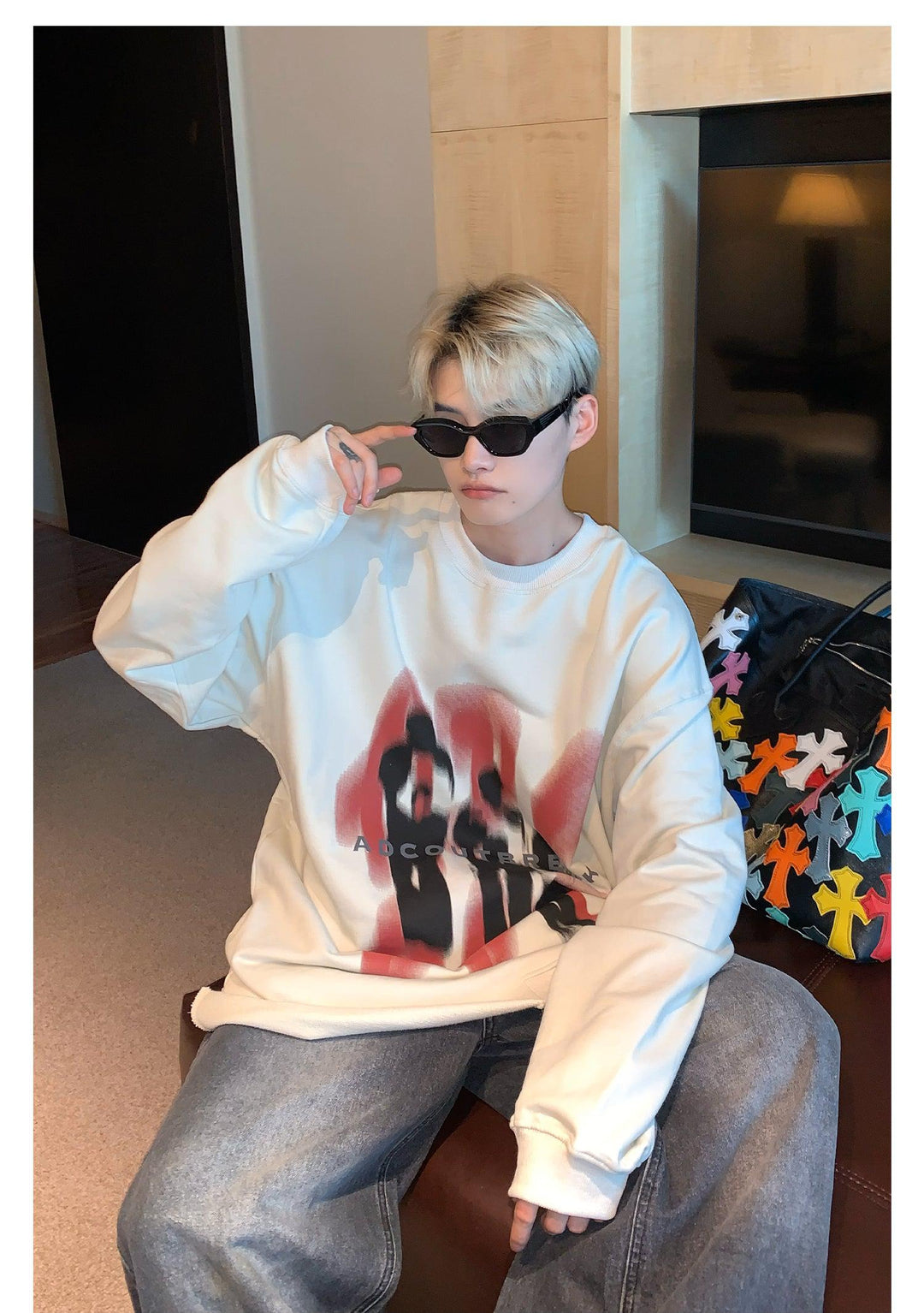Round Neck Oversized Printed Sweatshirt Plus Velvet