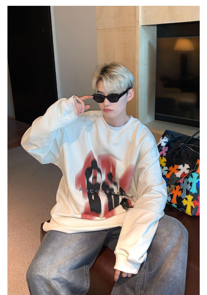 Round Neck Oversized Printed Sweatshirt Plus Velvet