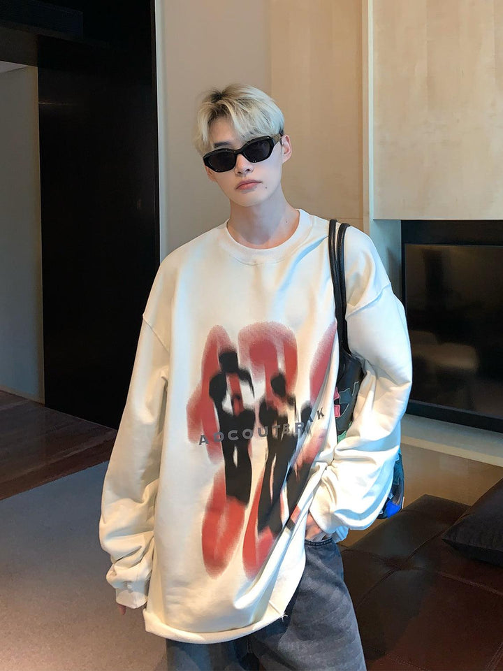 Round Neck Oversized Printed Sweatshirt Plus Velvet