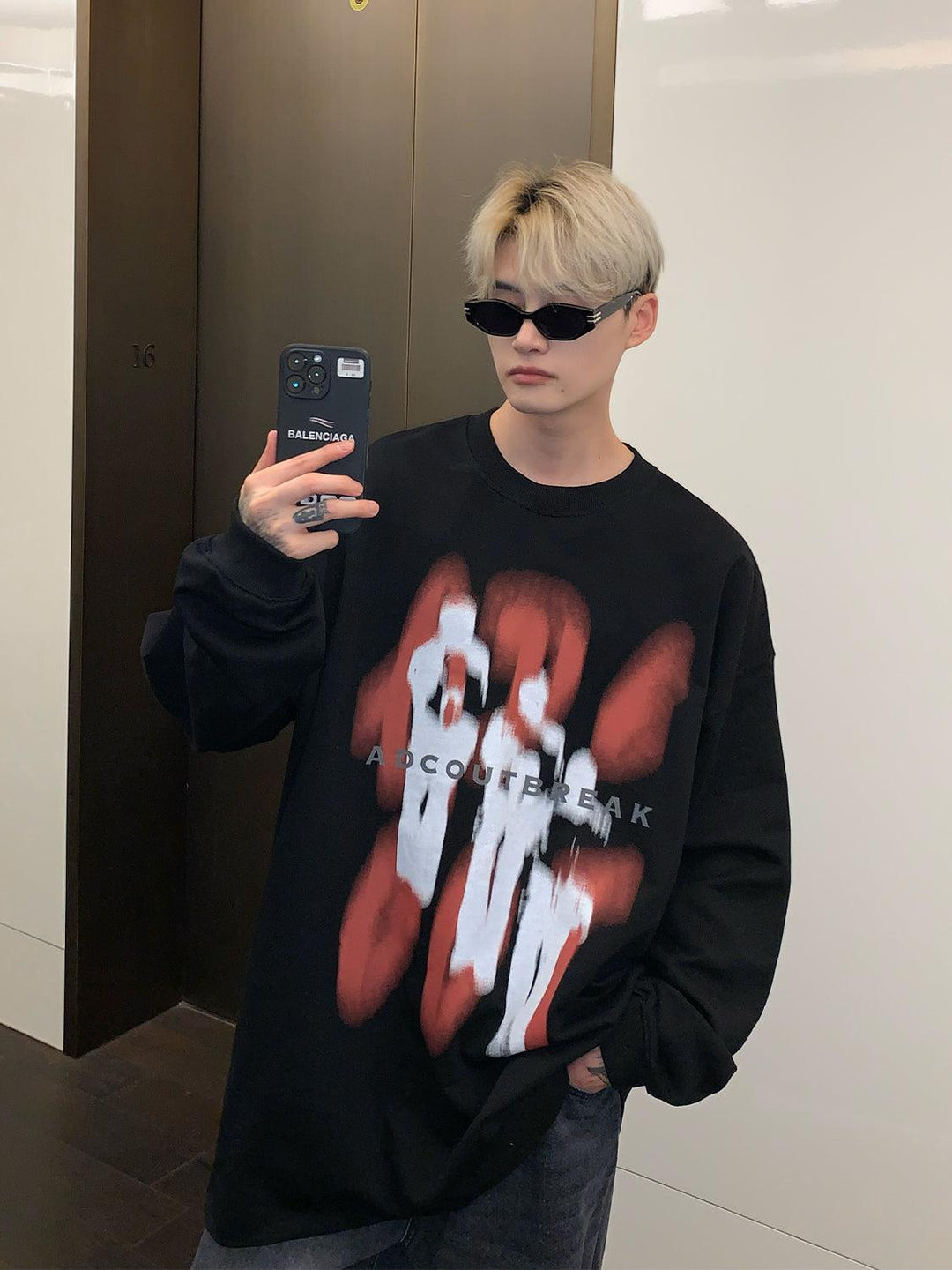 Round Neck Oversized Printed Sweatshirt Plus Velvet