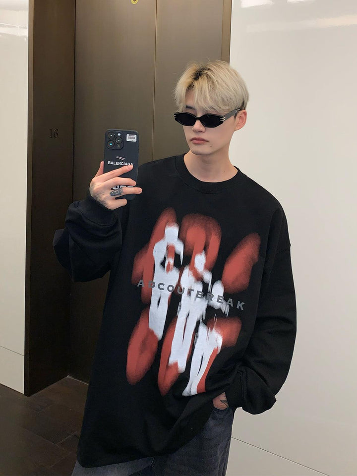 Round Neck Oversized Printed Sweatshirt Plus Velvet