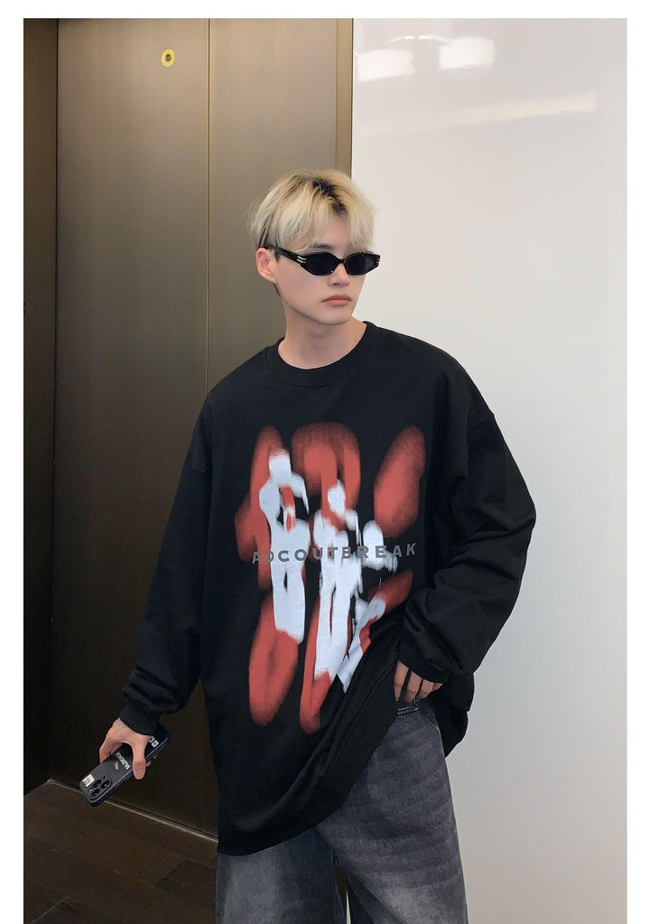Round Neck Oversized Printed Sweatshirt Plus Velvet