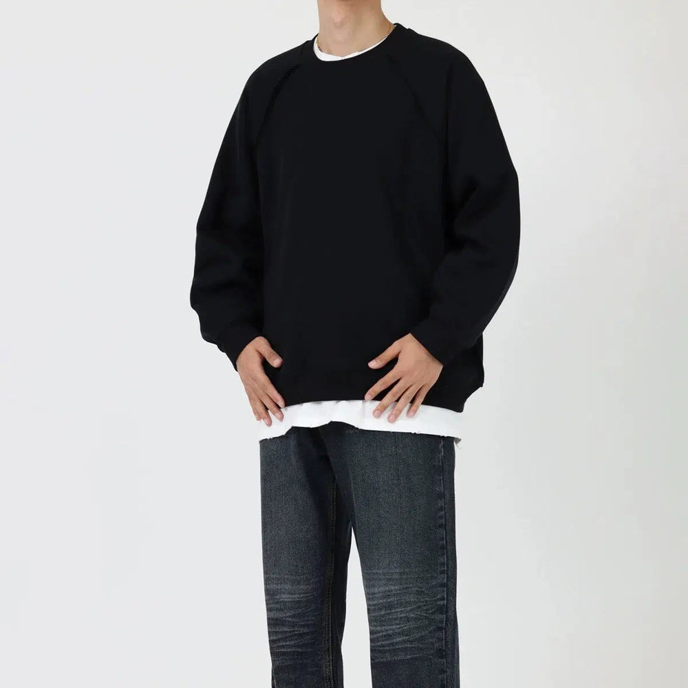 Round Neck Raw Edge Raglan Plus Velvet Sweatshirt