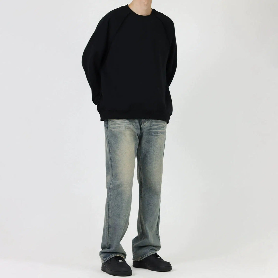 Round Neck Raw Edge Raglan Plus Velvet Sweatshirt