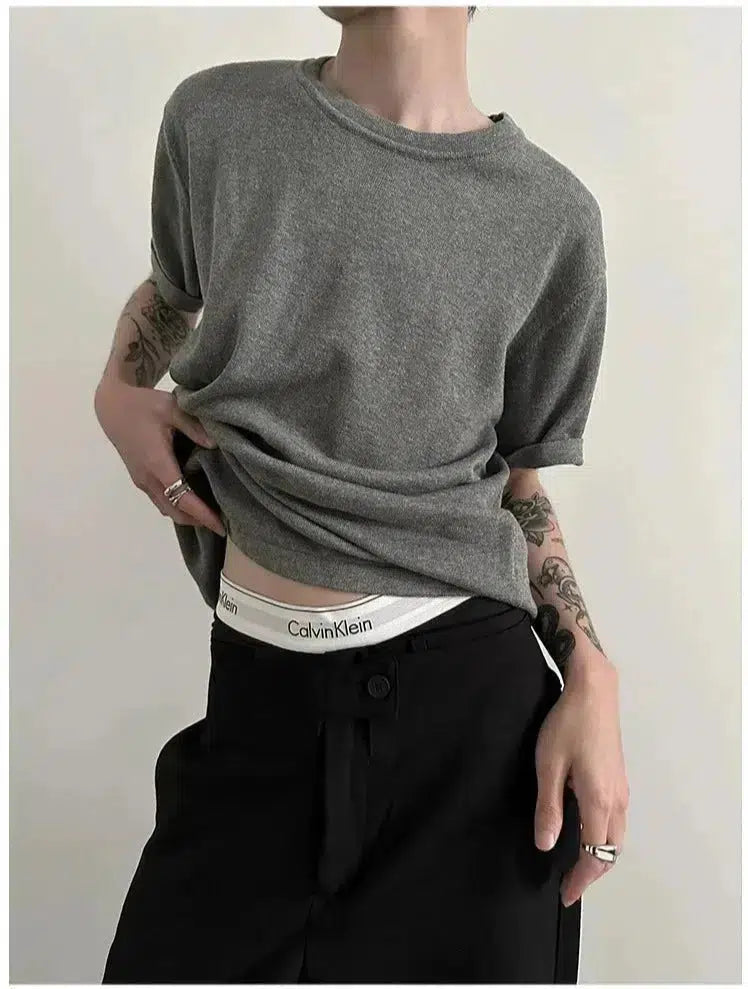 Round Neck Short-Sleeve Knitwear Top