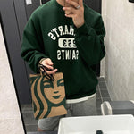 Round Neck Velvet Oversized Printed Pullover