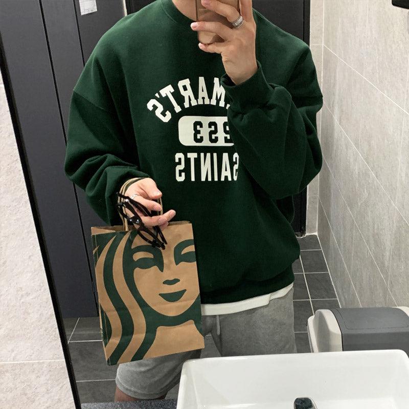 Round Neck Velvet Oversized Printed Pullover