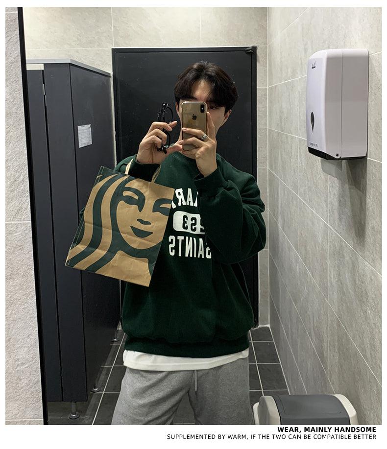 Round Neck Velvet Oversized Printed Pullover