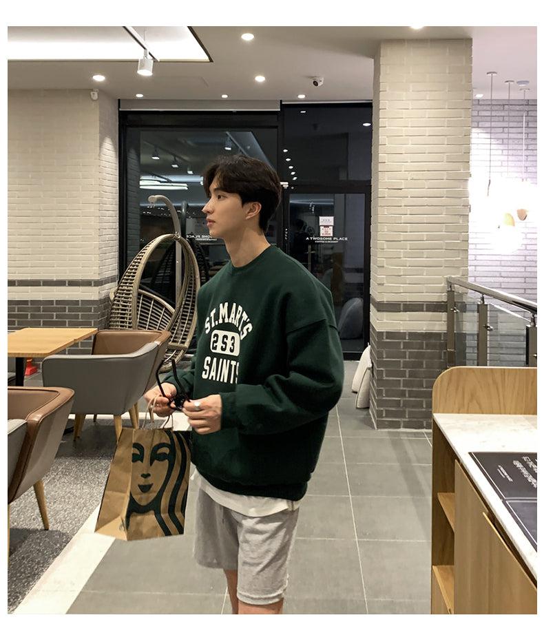 Round Neck Velvet Oversized Printed Pullover