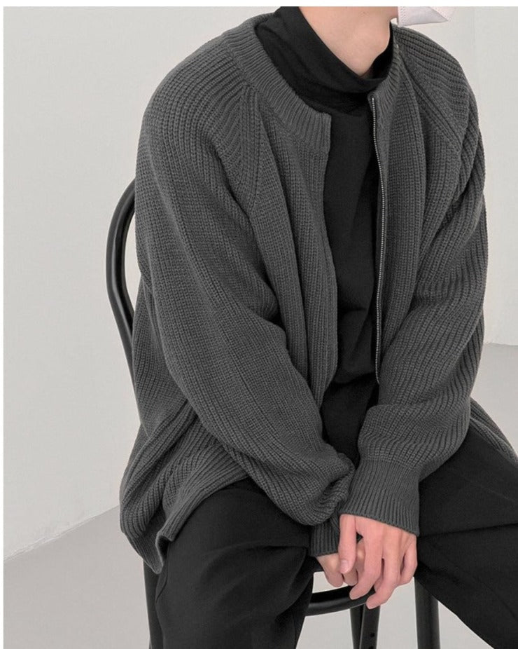 Round Neck Zipper Cardigan Sweater