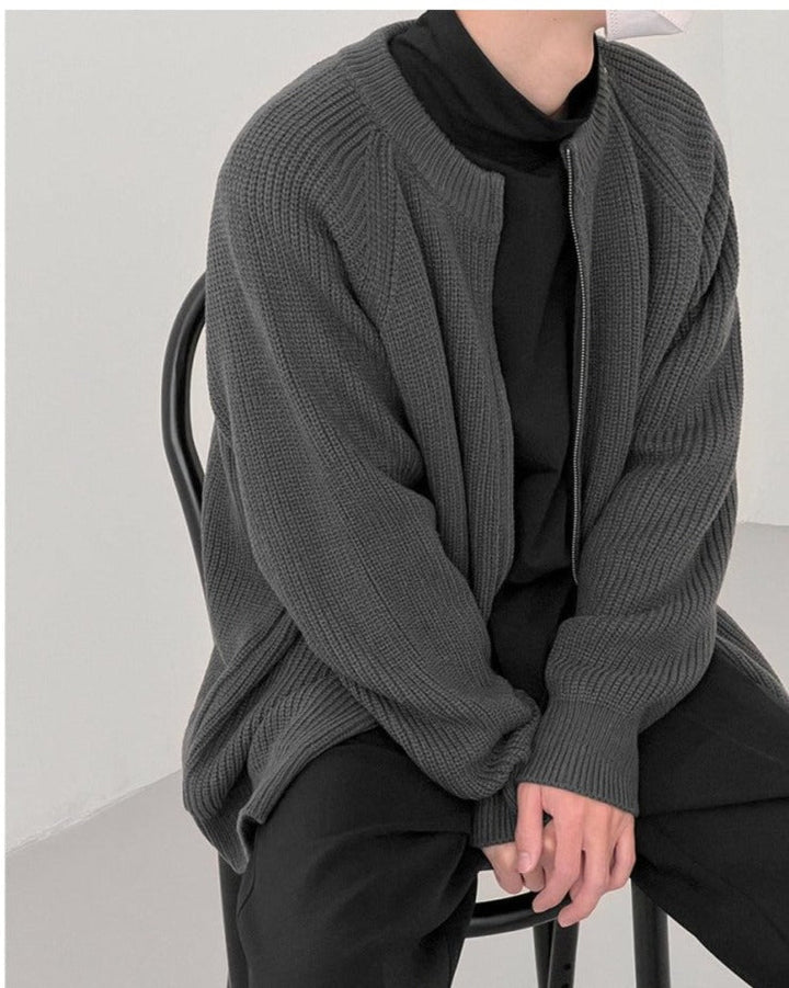 Round Neck Zipper Cardigan Sweater