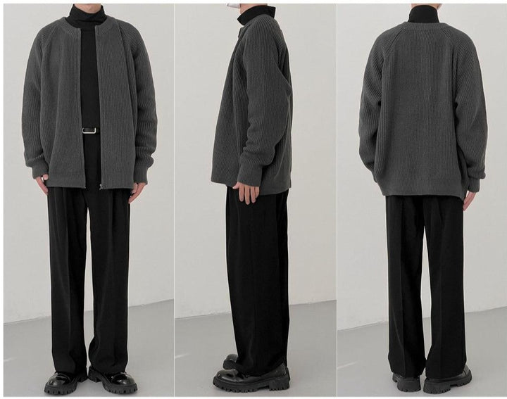 Round Neck Zipper Cardigan Sweater