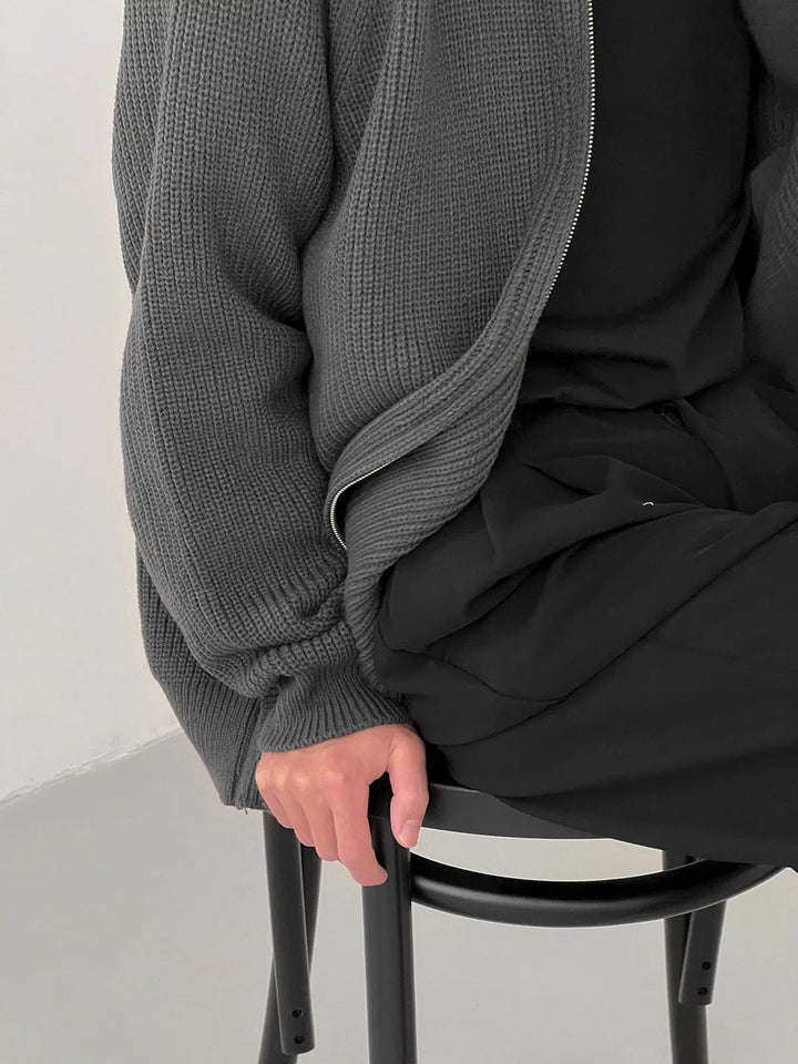 Round Neck Zipper Cardigan Sweater