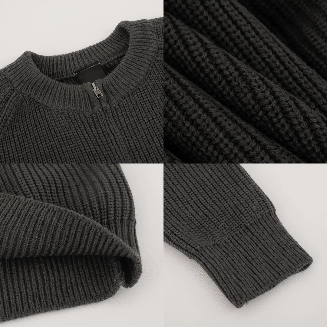 Round Neck Zipper Cardigan Sweater