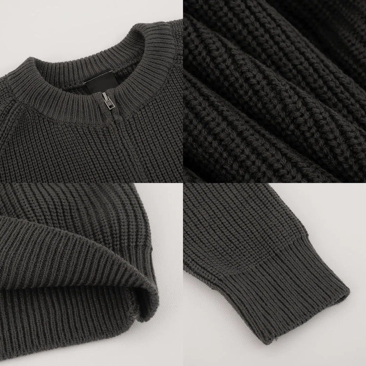 Round Neck Zipper Cardigan Sweater