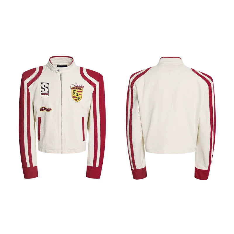 6209960071308,6209960071309,6209960071310,6209960071311, Embroidered Badge Oversized Motorcycle Jacket