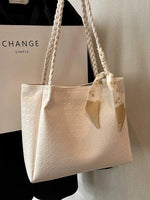 Scarf Accent Braided Handle Tote Bag