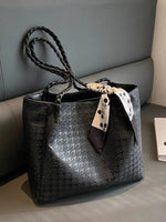Scarf Accent Braided Handle Tote Bag