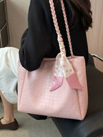 Scarf Accent Braided Handle Tote Bag