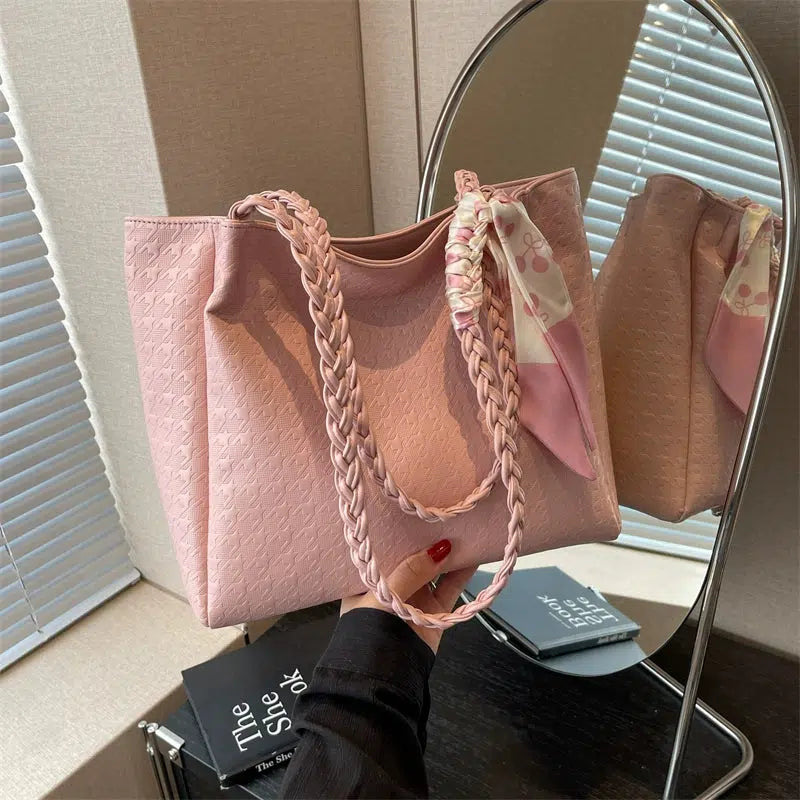 Scarf Accent Braided Handle Tote Bag