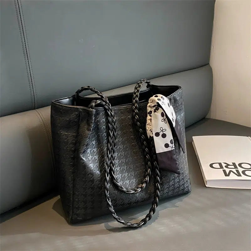 Scarf Accent Braided Handle Tote Bag