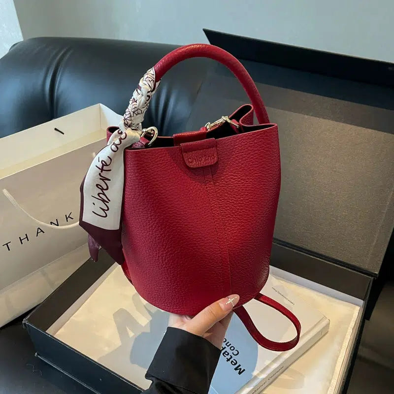 Scarf Accent Bucket Shaped Handbag