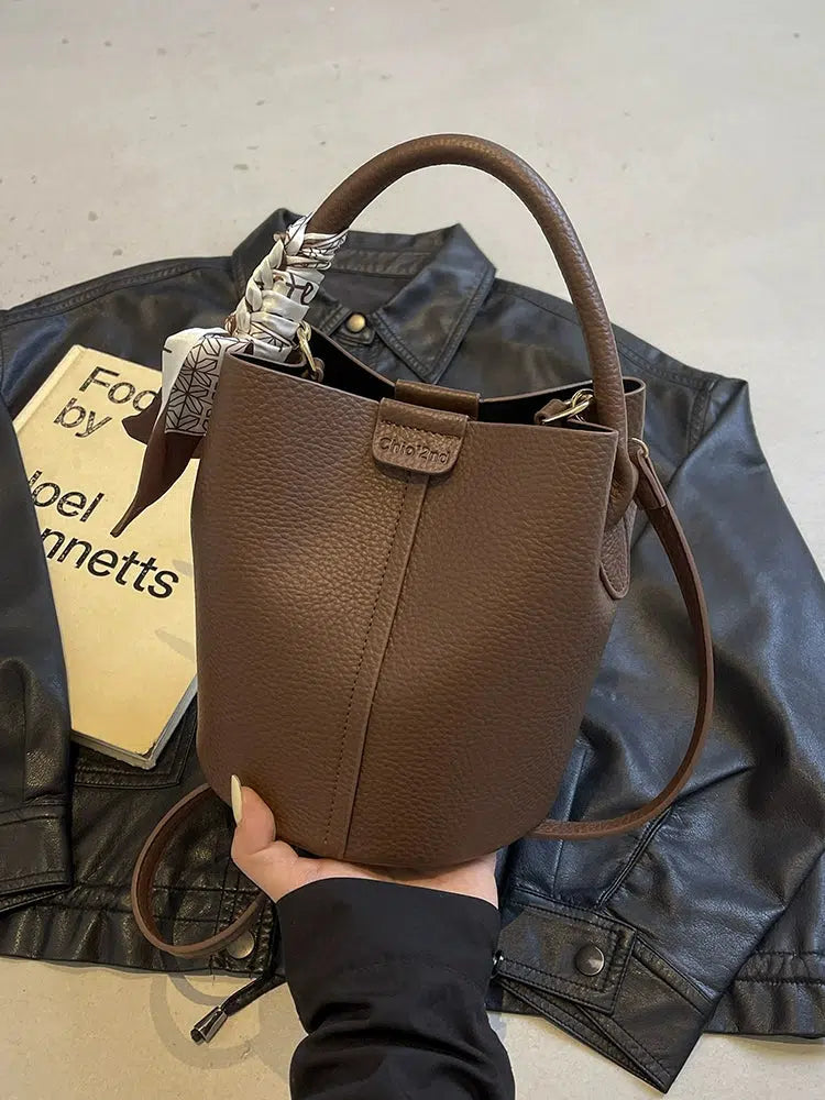 Scarf Accent Bucket Shaped Handbag