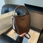 Scarf Accent Bucket Shaped Handbag
