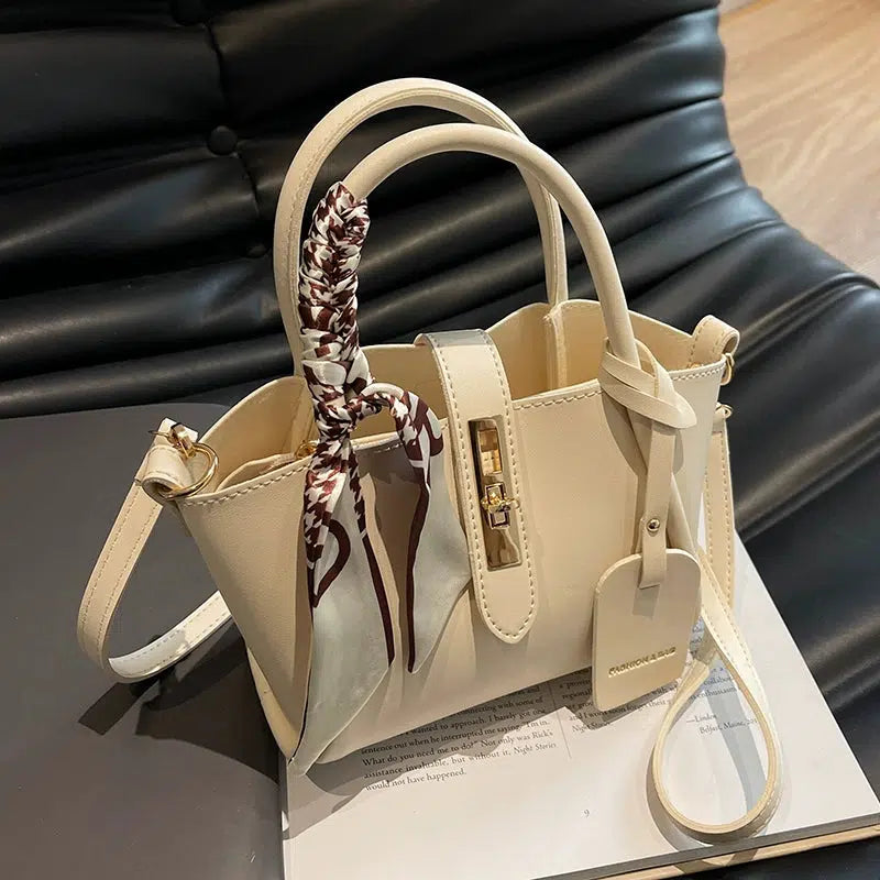 Scarf Accent Leather Bucket Bag