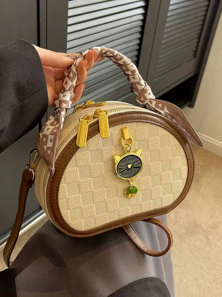 Scarf Accent Oval Handbag