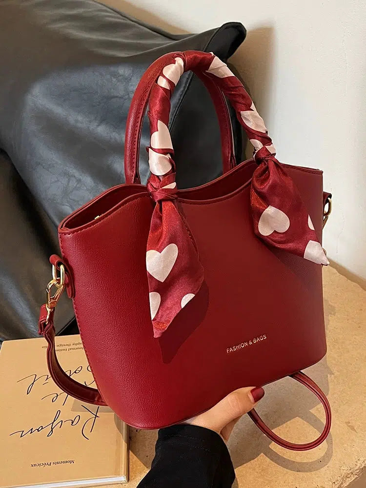 Scarf Accents Bucket Shaped Handbag