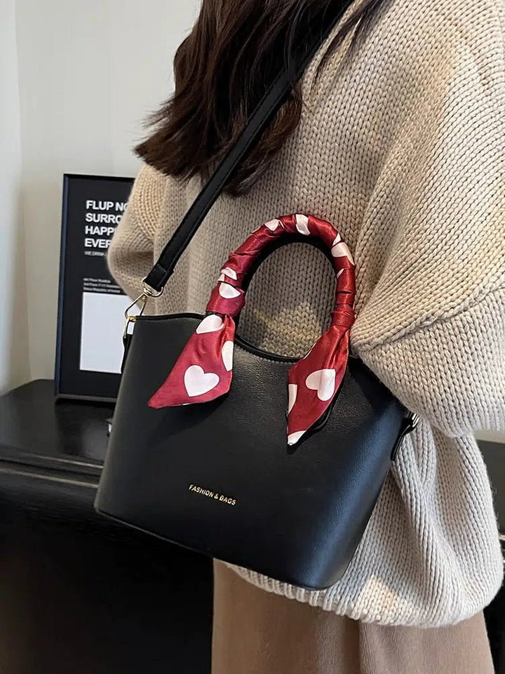 Scarf Accents Bucket Shaped Handbag