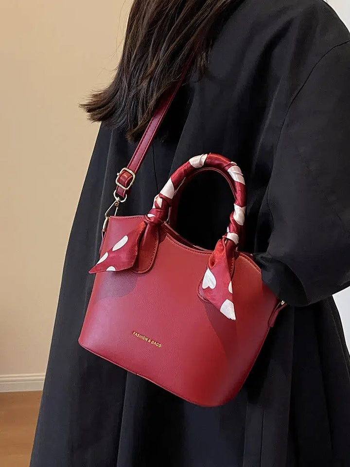 Scarf Accents Bucket Shaped Handbag